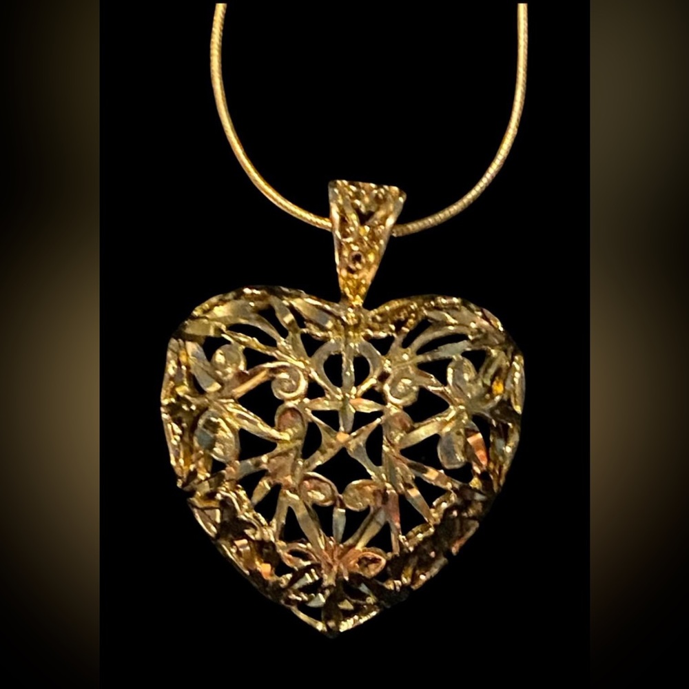 Large domed heart pendant on chain sterling with heavy gold plating. Milor ITALY